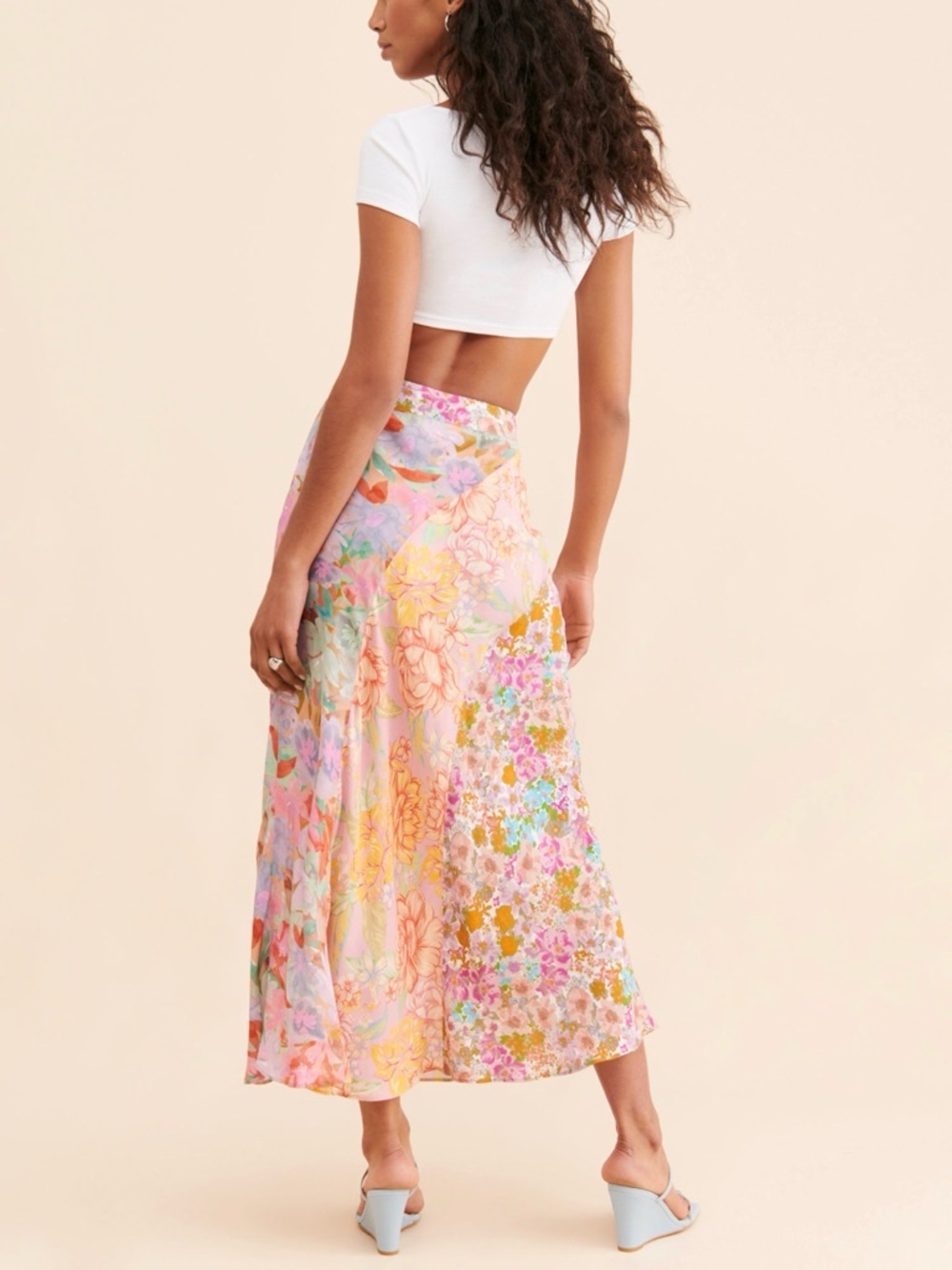Kachel by Anthropologie Mixed Print Slip Skirt Floral Patchwork Spring Size 6 - Picture 3 of 8